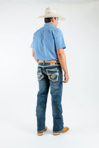 Western Blue Pantalones Men's Straight Leg Denim Jeans (WJ2379)