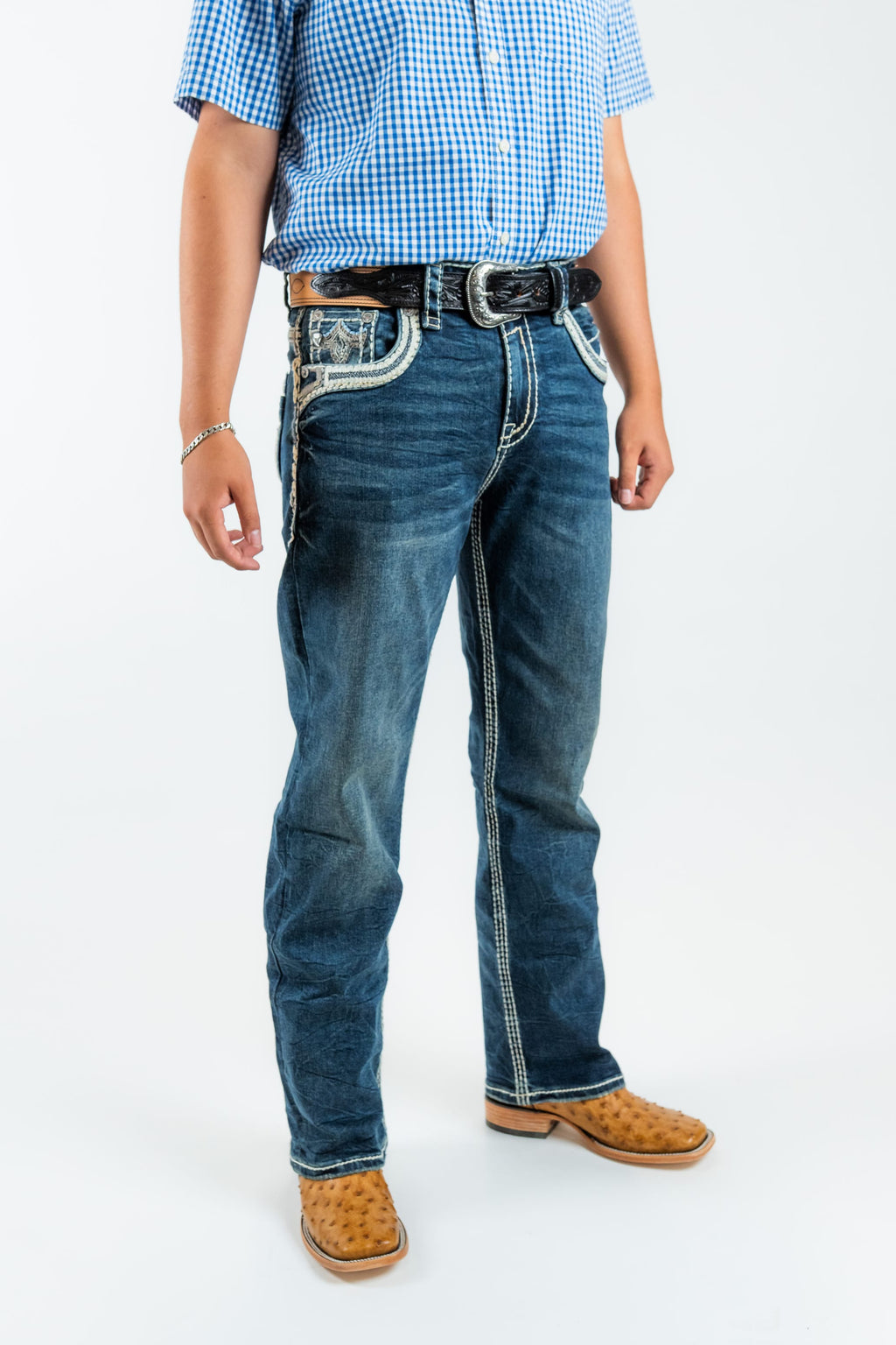 Western Blue Pantalones Men's Straight Leg Denim Jeans (WJ2379)