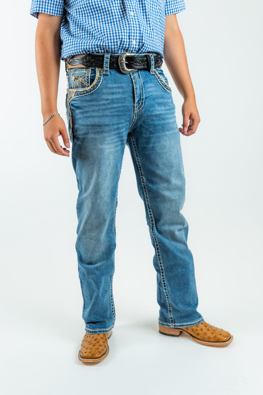 Western Blue Pantalones Men's Straight Leg Denim Jeans (WJ2382)