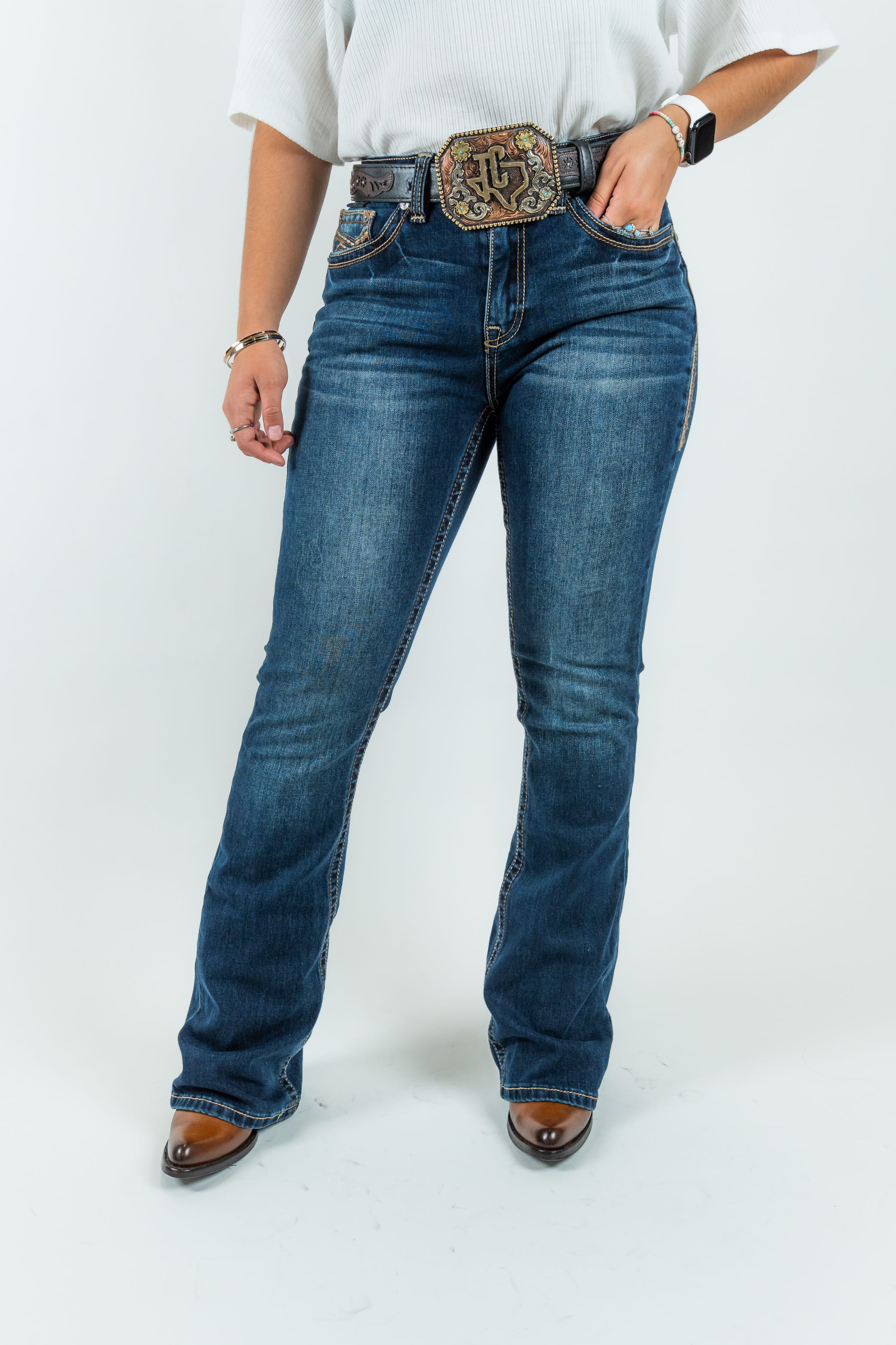 Western Blue Pantalones Women's Boot Cut Denim Jeans (W246-PB33)