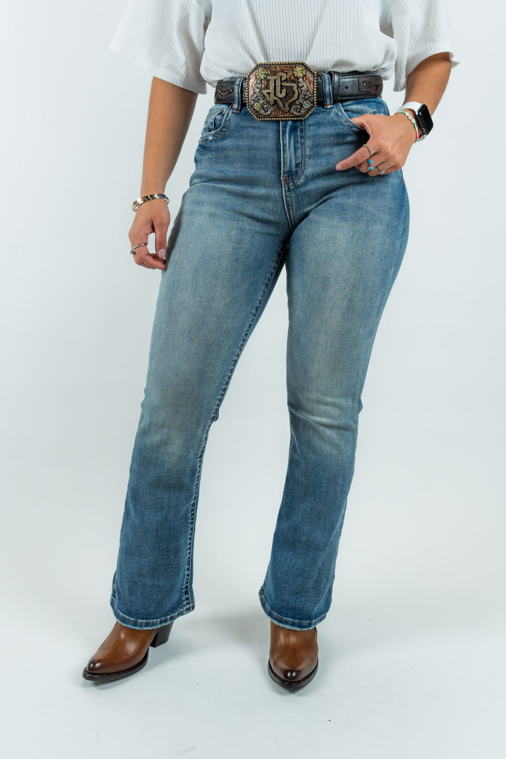 Western Blue Pantalones Women's High-Rise Bootcut Denim Jeans (W2368-PB)