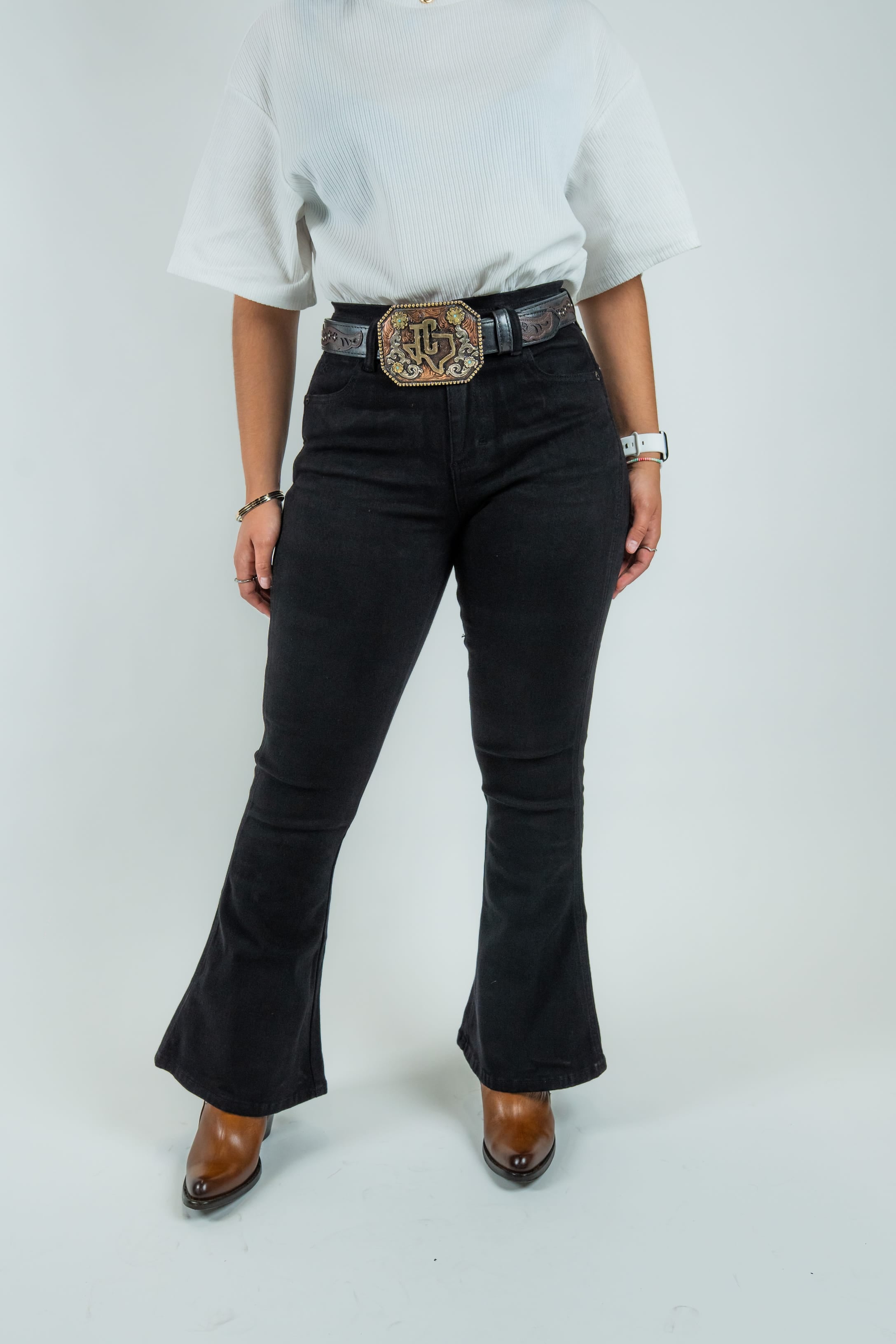 Western Blue Pantalones Women's High-Rise Flare Dark Denim Jeans (W2372-PB)